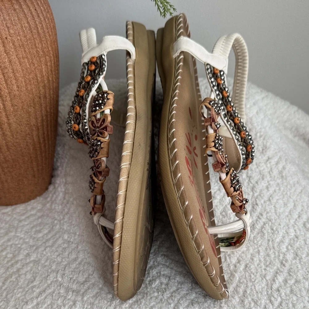Embellished Tan Floral Slingback Sandals for Women Sz 10 - Picture 7 of 8